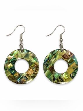 Abalone Shell Mosaic Drop Earrings - Green